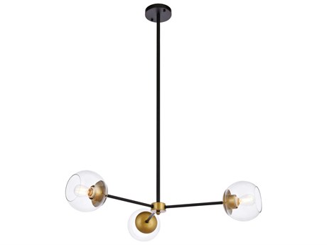 Elegant Lighting Briggs 3-Light Black And Brass Clear Glass Globe Chandelier