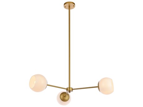 Elegant Lighting Briggs 3-Light Brass And White Glass Globe Chandelier