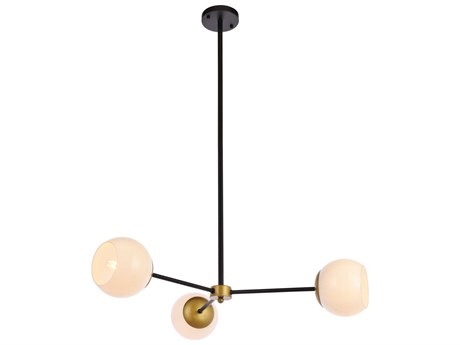 Elegant Lighting Briggs 3-Light Black And Brass White Glass Globe Chandelier