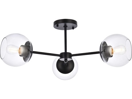 Elegant Lighting Briggs 3-Light Black And Clear Glass Globe Semi Flush Mount