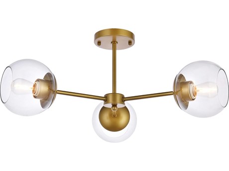 Elegant Lighting Briggs 3-Light Brass And Clear Glass Globe Semi Flush Mount