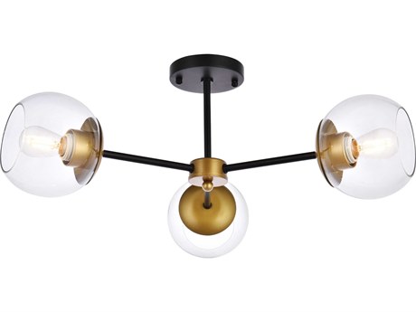 Elegant Lighting Briggs 3-Light Black And Brass Clear Glass Globe Semi Flush Mount