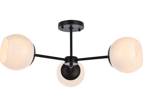 Elegant Lighting Briggs 3-Light Black And White Glass Globe Semi Flush Mount