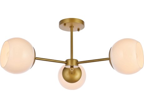 Elegant Lighting Briggs 3-Light Brass And White Glass Globe Semi Flush Mount