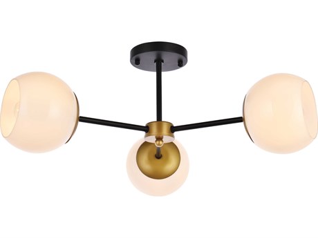 Elegant Lighting Briggs 3-Light Black And Brass White Glass Globe Semi Flush Mount