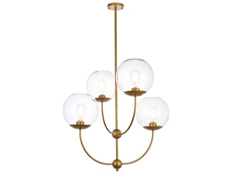 Elegant Lighting Lennon 4-Light Brass And Clear Glass Globe Tiered Chandelier