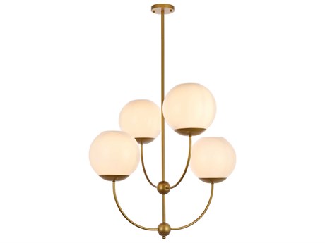 Elegant Lighting Lennon 4-Light Brass And White Glass Globe Chandelier