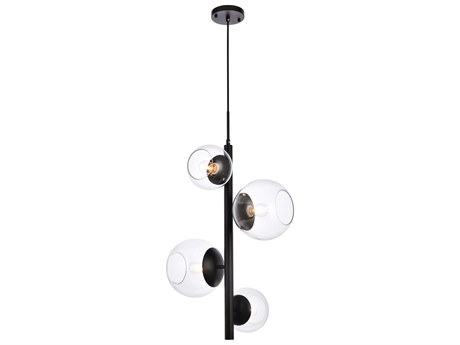 Elegant Lighting Wells 4-Light Black And Clear Glass Globe Pendant