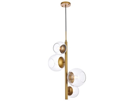 Elegant Lighting Wells 4-Light Brass And Clear Glass Globe Pendant