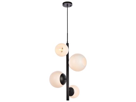 Elegant Lighting Wells 4-Light Black And White Glass Globe Pendant