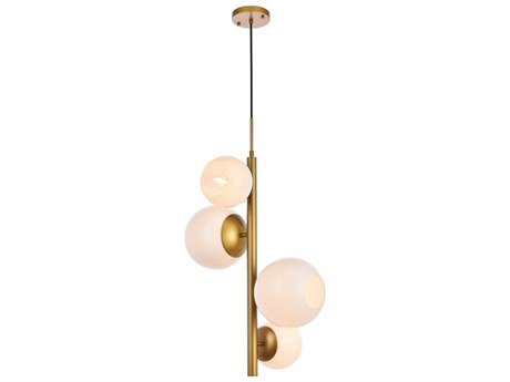 Elegant Lighting Wells 4-Light Brass And White Glass Globe Pendant