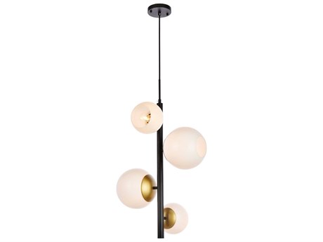 Elegant Lighting Wells 4-Light Black And Brass White Glass Globe Pendant