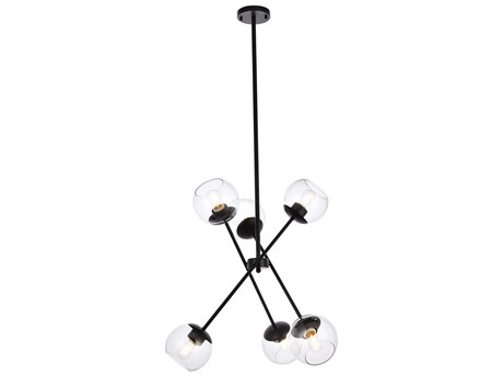 Elegant Lighting Axl 6-Light Black And Clear Glass Globe Pendant