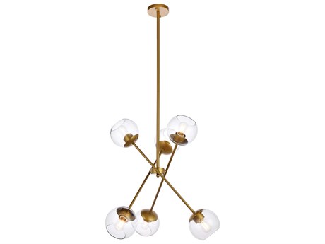 Elegant Lighting Axl 6-Light Brass And Clear Glass Globe Pendant