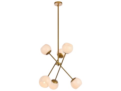 Elegant Lighting Axl 6-Light Brass And White Glass Pendant