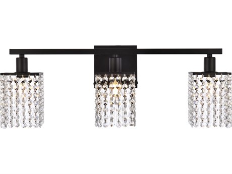 Elegant Lighting Phineas 3-Light Black And Clear Crystal Vanity Light