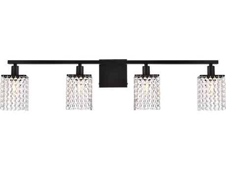 Elegant Lighting Phineas 4-Light Black And Clear Crystal Vanity Light