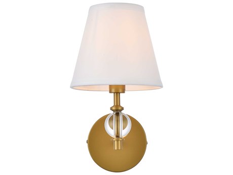 Elegant Lighting Bethany 1-Light Brass And White Fabric Shade Crystal Wall Sconce