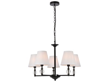 Elegant Lighting Bethany 5-Light Black And White Fabric Shade Crystal Chandelier