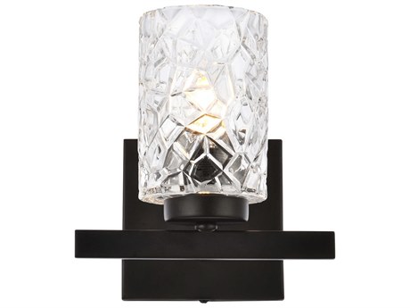 Elegant Lighting Cassie 1-Light Black And Clear Shade Glass Wall Sconce