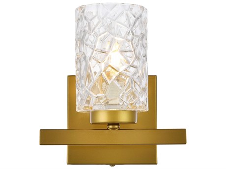 Elegant Lighting Cassie 1-Light Brass And Clear Shade Glass Wall Sconce