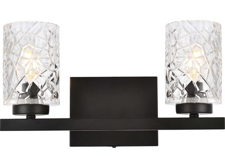 Elegant Lighting Cassie 2-Light Black And Clear Shade Glass Vanity Light