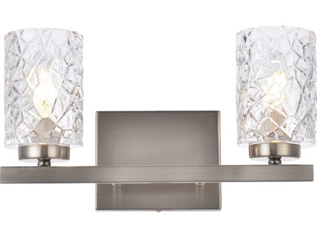 Elegant Lighting Cassie 2-Light Satin Nickel And Clear Shade Glass Vanity Light