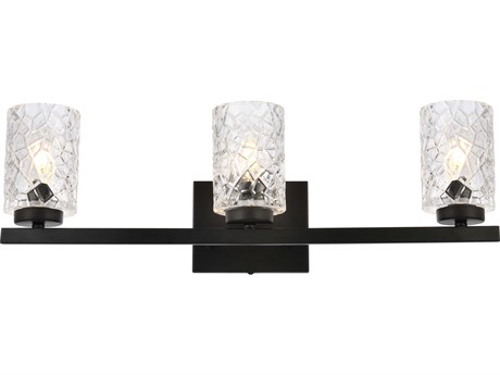 Elegant Lighting Cassie 3-Light Black And Clear Shade Glass Vanity Light