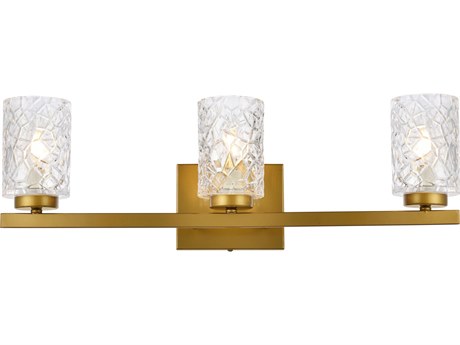Elegant Lighting Cassie 3-Light Brass And Clear Shade Glass Vanity Light
