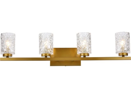 Elegant Lighting Cassie 4-Light Brass And Clear Shade Glass Vanity Light