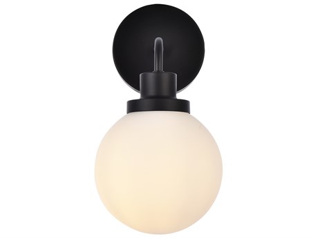 Elegant Lighting Hanson 1-Light Black And Frosted Shade White Glass Wall Sconce
