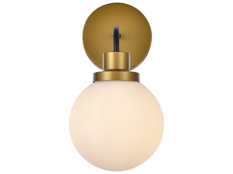 Elegant Lighting Hanson 1-Light Black And Brass Frosted Shade Glass Wall Sconce