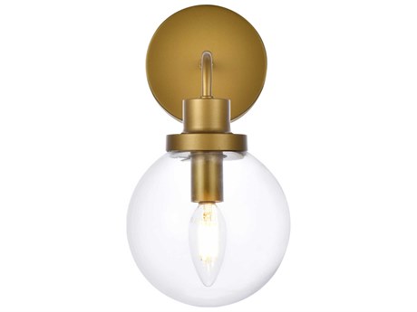 Elegant Lighting Hanson 1-Light Brass And Clear Shade Glass Wall Sconce