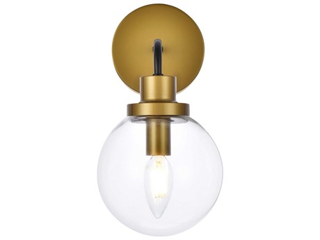 Elegant Lighting Hanson 1-Light Black And Brass Clear Shade Glass Wall Sconce
