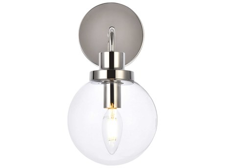Elegant Lighting Hanson 1-Light Polished Nickel And Clear Shade Glass Wall Sconce