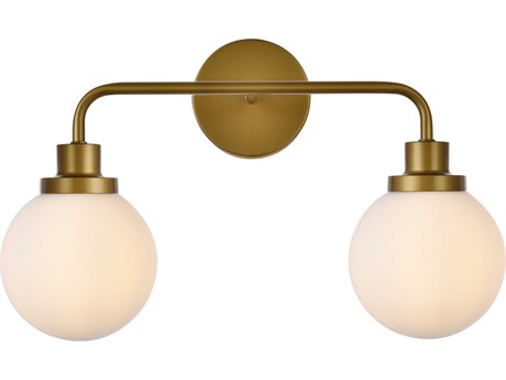 Elegant Lighting Hanson 2-Light Brass And Frosted Shade Glass Vanity Light