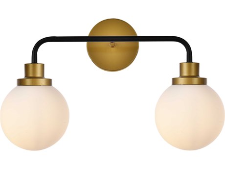 Elegant Lighting Hanson 2-Light Black And Brass Frosted Shade Glass Vanity Light