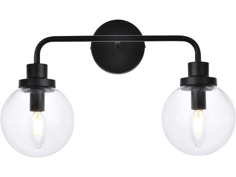 Elegant Lighting Hanson 2-Light Black And Clear Shade Glass Vanity Light