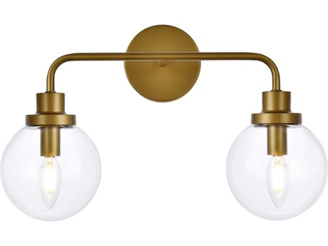Elegant Lighting Hanson 2-Light Brass And Clear Shade Glass Vanity Light