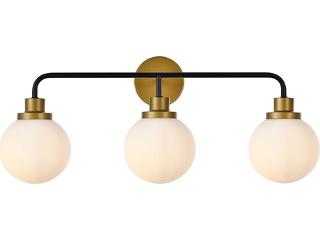 Elegant Lighting Hanson 3-Light Black And Brass Frosted Shade Glass Vanity Light