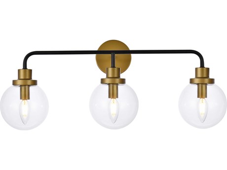 Elegant Lighting Hanson 3-Light Black And Brass Clear Shade Glass Vanity Light