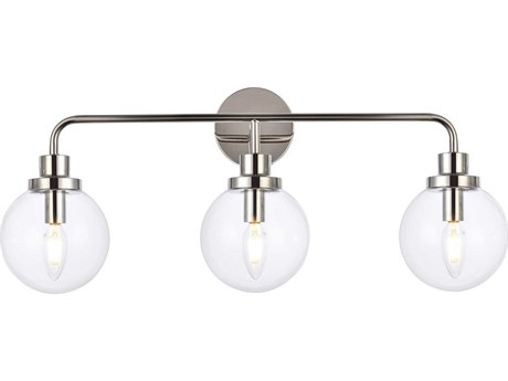 Elegant Lighting Hanson 3-Light Polished Nickel And Clear Shade Glass Vanity Light