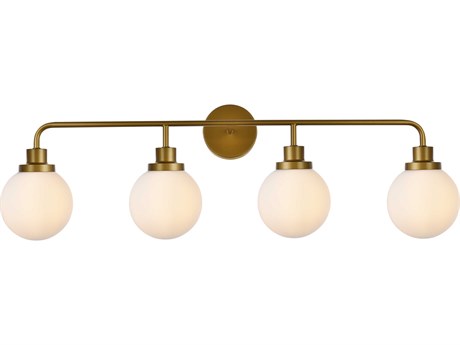 Elegant Lighting Hanson 4-Light Brass And Frosted Shade Glass Vanity Light