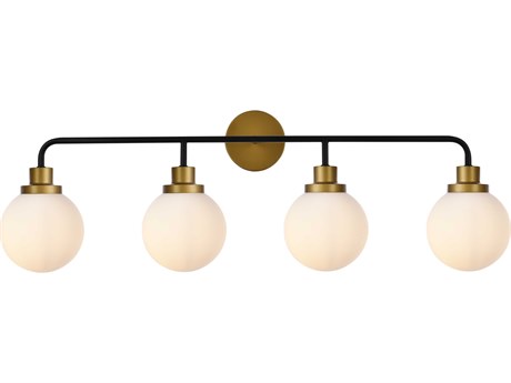 Elegant Lighting Hanson 4-Light Black And Brass Frosted Shade Glass Vanity Light