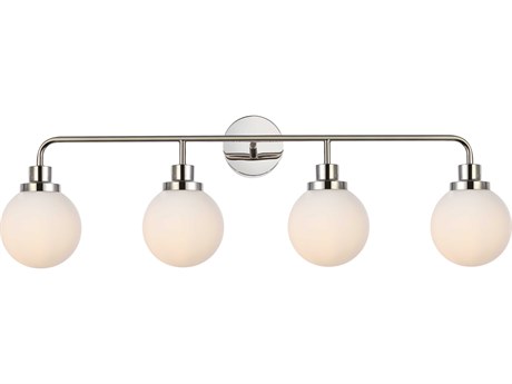 Elegant Lighting Hanson 4-Light Polished Nickel And Frosted Shade Glass Vanity Light
