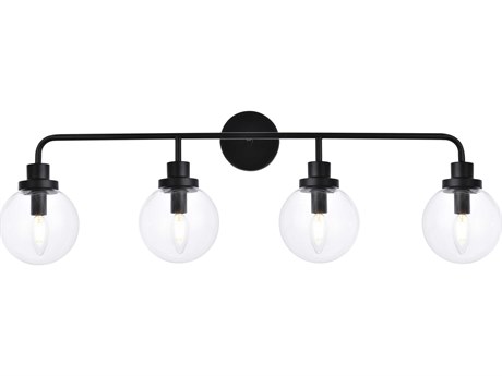 Elegant Lighting Hanson 4-Light Black And Clear Shade Glass Vanity Light