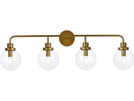 Elegant Lighting Hanson 4-Light Brass And Clear Shade Glass Vanity Light