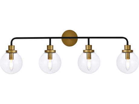 Elegant Lighting Hanson 4-Light Black And Brass Clear Shade Glass Vanity Light