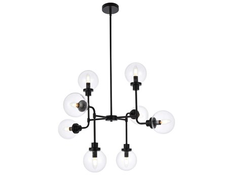Elegant Lighting Hanson 8-Light Black And Clear Shade Glass Globe Chandelier