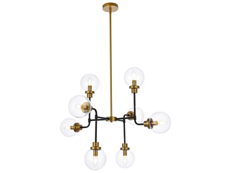 Elegant Lighting Hanson 8-Light Black And Brass Clear Shade Glass Globe Chandelier